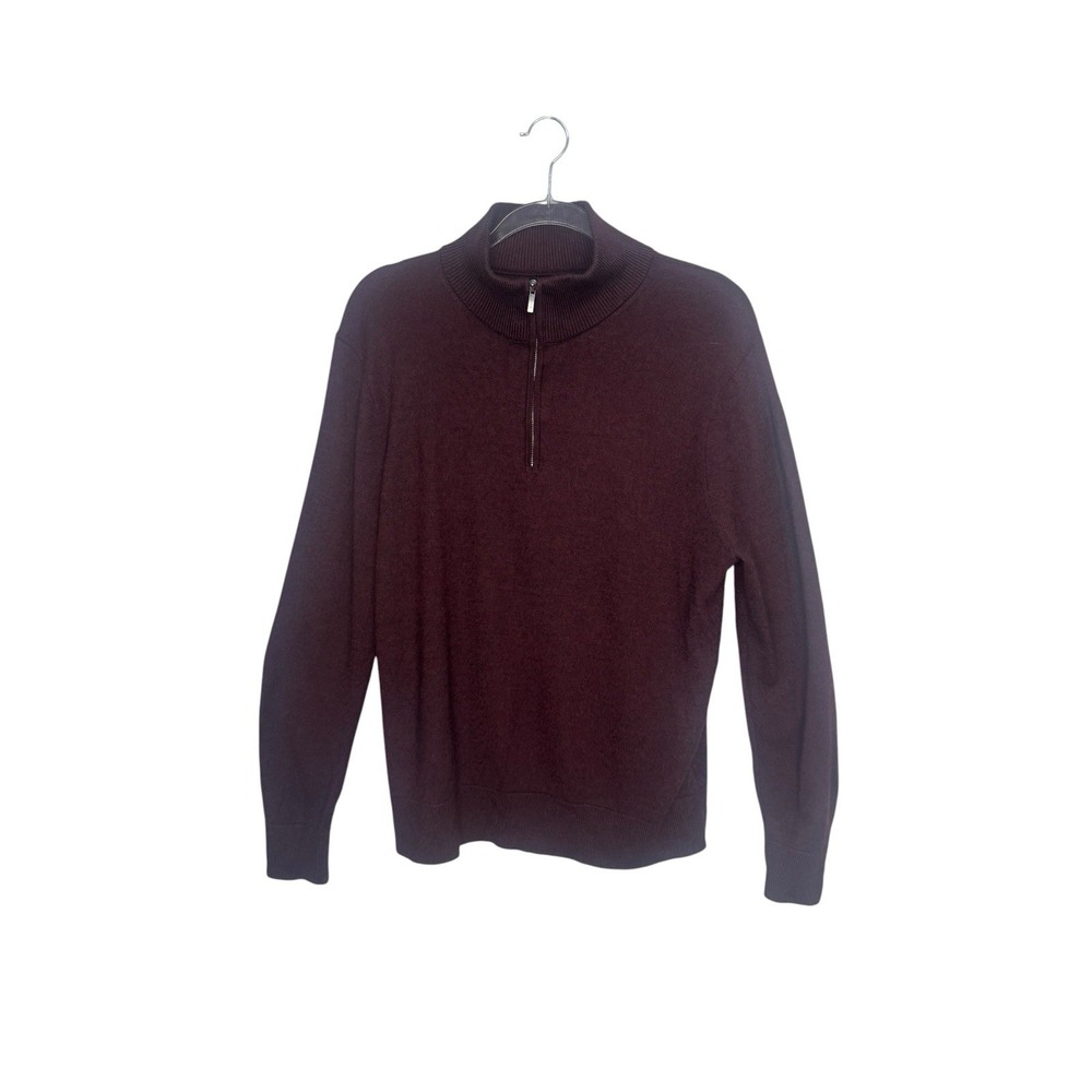 J Crew 1/4 Zip Sweater Mens L Burgundy Merino Wool Blend Pullover Preppy Outdoor